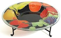 Peggy Karr 18-Inch Glass Fresh Fuit Large Rim Bowl With Metal Stand