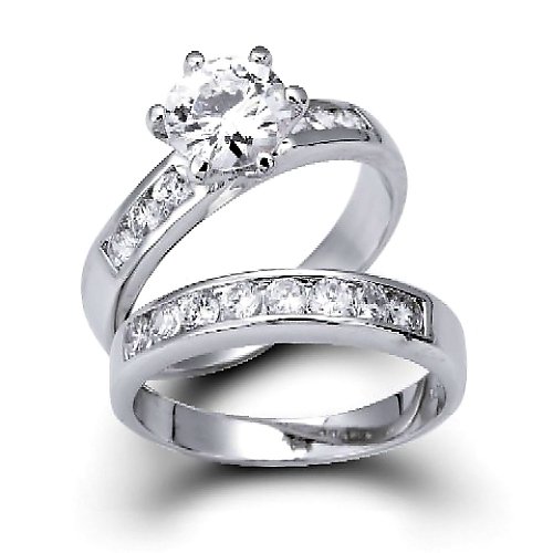 Bling Jewelry Designer Inspired Classic CZ Engagement & Wedding Ring Set Size 5