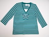Alfred Dunner Cool Jewels 3/4 Sleeve V Neck Striped Top