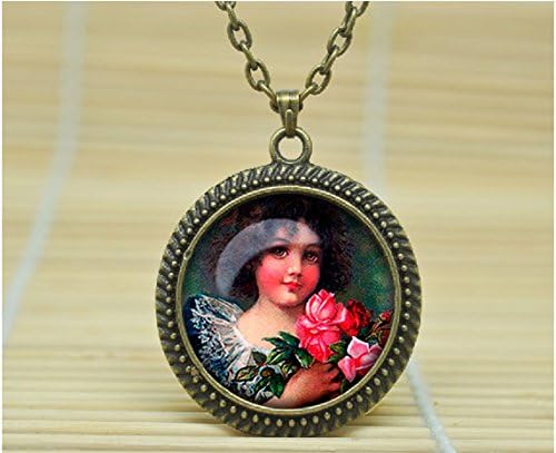 Fashion Jewelry Child Necklace Victorian Style Child Jewelry Vintage Child Pendant Glass Cabochon Necklace A0716