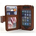 Navor Multipurpose Folio Wallet Leather Case for iPhone 4 in Coffee Brown - Slots Pockets for Bank Credit Debit Cards Driving License Money & SD C