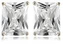 Platinum Overlay Sterling Silver 9 x 7 mm Emerald-Cut Cubic Zirconia Stud Earrings
