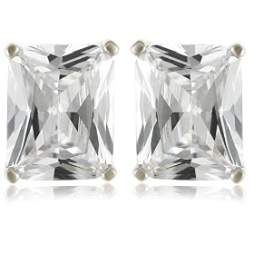 Buy Platinum Overlay Sterling Silver 9 x 7 mm Emerald-Cut Cubic Zirconia Stud Earrings by Amazon.com Collection