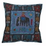 Delightful Home Decor Rajrang Elephant Style Hand Work Cotton Cushion Cover Throw Pillow Cover Comforter Set India (Size 16 X 16) (5 Pcs)