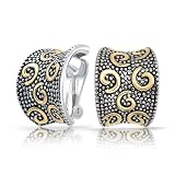 Bling Jewelry Vintage Style Two Tone Swirl Beaded Half Hoop Clip On Earrings