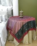 Silk Organza Burnout Velvet Patch Holiday Table Topper Tablecloth 56