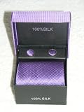 Men's Silk Necktie (Gift Set)- Lavender small Checker Box Pattern