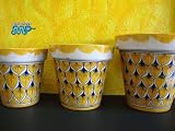 Talavera Ceramic Yellow 3 Pc Pot Flower Pottery Planter Set Mexico Art [Vibrant Hand Painted Colors]