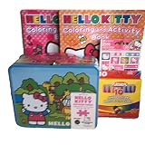 Gift Set Hello Kitty 100 Pc Puzzle Blue Lunchbox Tin, 2 Coloring Activity Book 1 Pack 60 Stickers, 10 Pack Crayons 5pc Gift Set Bundle