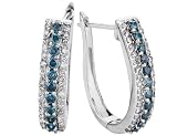 Blue and White Diamond 1.0 Carat (ctw) Earrings in 14K White Gold