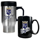 MLB Kansas City Royals Stainless Steel Travel Mug and Black Ceramic Mug Set  (Primary Logo) Stainless Steel Coffee Bottle
