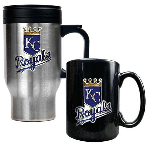MLB Kansas City Royals Stainless Steel Travel Mug & Black Ceramic Mug Set - Primary Logo