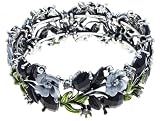 BEAUTIFUL BLING! Retro Vintage Filigree Flower Cuff Bangle Bracelet with Black Crystals & Metallic Enamel