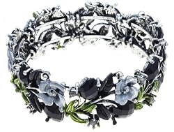 BEAUTIFUL BLING! Retro Vintage Filigree Flower Cuff Bangle Bracelet with Black Crystals & Metallic Enamel