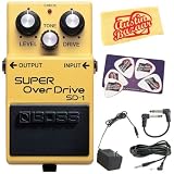 Boss SD-1 Super Overdrive Pedal Bundle with AC Adapter, 10-Foot Instrument Cable, Patch Cable, Pick Card, and Polishing Cloth
