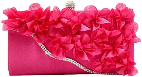 Blueblue Sky Chic Floral Chiffon Chain Evening Party Frame Clutch Miaudiere Handbag#153 (Hot Pink)
