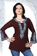Dark brown long sleeves Kurti/Tunic with heavy embroidery