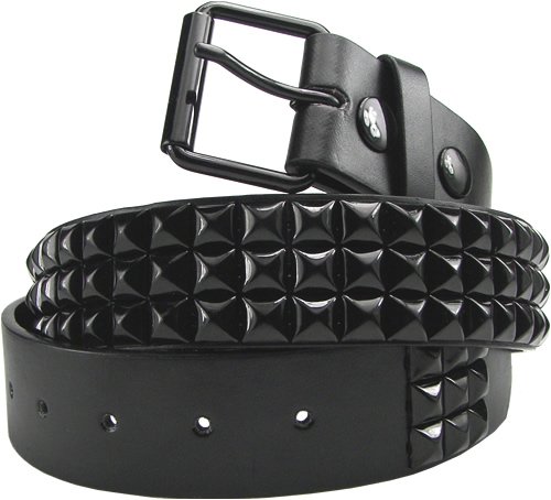 3 Row Pyramid Studded Black Leather Snap Belt