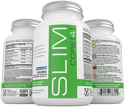 ★ SLIM CORE 4 ★ Ultra Slim Weight Management, Natural Appetite Suppressant and Weight Loss Supplement, Lose Belly Fat Fast, Garcinia Cambogia Extract (60% HCA), Green Coffee Bean Extract (50% Chlorogenic Acid) 400MG, Raspberry Ketones 400MG, Afican Mango (10:1 Irvingia Gabonensis) 300MG ★ 90 Vegeterian Capsules ★ FREE SHIPPING ★