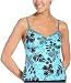 Caribbean Joe Women's Mosaic Floral Thin Strap Tankini Top With Bra Overlay