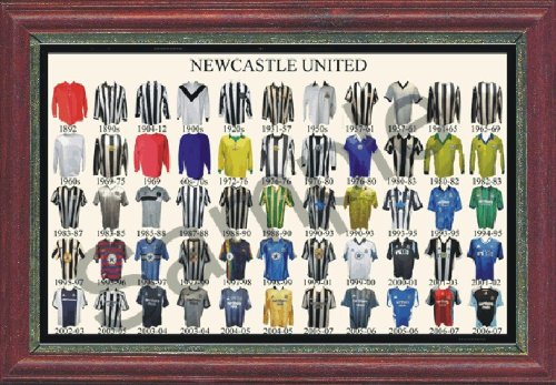 NEWCASTLE UNITED FC FRAMED FOOTBALL SHIRT POSTER THROUGH THE AGES