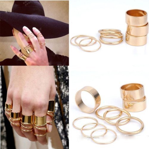 UZZO personality Finger Ring - 9 IN 1 Avant Garde Knuckle Band Midi Mid Finger Tip Stacking Rings Mid Finger Tip Stacking Rings 9 piece ring set