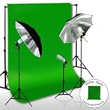 LimoStudio Chromakey Green Screen Kit 1000 Watt Video Lighting Kit Studio Kit Umbrella Softbox Kit, AGG116