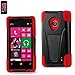 Reiko Silicone Protector Cover with Kickstand for Nokia Lumia 520/521 - Retail Packaging - Black/Red