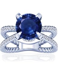 14K White Gold Round Cut Blue Sapphire Fana Designer Ring (GIA Certificate)