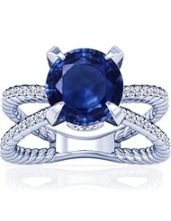 18K White Gold Round Cut Blue Sapphire Fana Designer Ring (GIA Certificate)