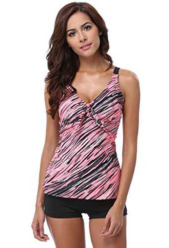Attraco Women's Oceanic Stripes Two Piece Swimsuit Tankini for Women Coral 10