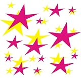 set of 202 Yellow and Hot Pink stars Vinyl wall lettering stickers quotes and sayings home art decor kit peel stick mural graphic appliques decal