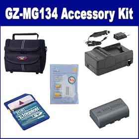 JVC Everio GZ-MG134 Camcorder Accessory Kit includes: SDM-180 Charger, KSD2GB Memory Card, ST80 Case, ZELCKSG Care & Cleaning, SDBNVF808 Battery