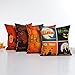 HOSL PW02 4-Pack Happy Halloween Square Decorative Throw Pillow Case Cushion Cover Spider Moon Bat Pumpkin