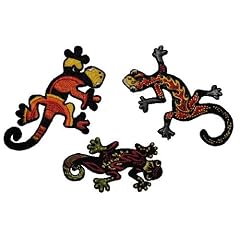 3 er Set: Eidechsen B�GELBILD AUFN�HER APPLIKATION PATCH Echse Tier Kriechtier Zauneidechse Reptilien schwarz rot gelb gr�n
