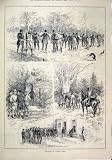 Review Old-print  / 1883 SHOOTING COOMBE WOOD DOG HARE GUN BEATERS PRINT