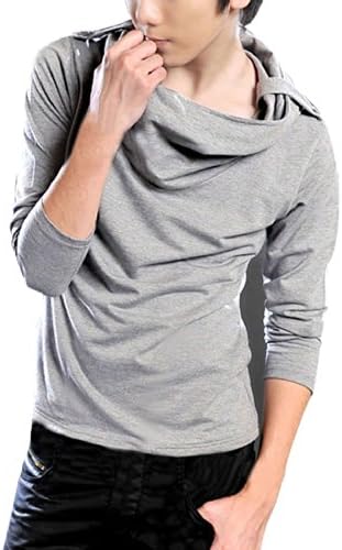 Men Casual Cowl Neck Epaulet Shirts Pullover Hoodies Black S