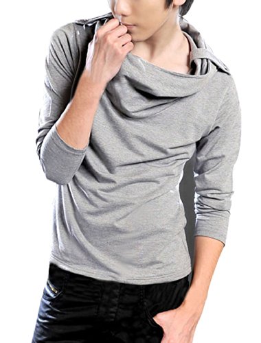 Men Casual Cowl Neck Epaulet Shirts Pullover Hoodies Black S