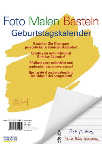 Produkt-Bild: Foto, Malen, Basteln. Wei&szlig;, Format A4. Geburtstags-Kalender: Immer w&auml;hrendes Kalendarium