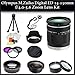 Olympus ED 14-150mm f/4.0-5.6 Micro Four Thirds Lens Kit for Olympus OM-D EM-5 & PEN E-P2, E-P3, E-PL1, E-PL2, E-PL3, E-PM1 Digital Cameras. Package Includes: 0.45X Wide Angle Lens, 2X Telephoto Lens, 3 Piece Filter Kit(UV-CPL-FLD), 4 Piece Macro Filter Set(+1,+2,+4,+10) & More!