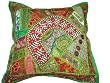 Beaded Green Zardozi Vintage Sari Decorative Green Floor Pillow Cushion Covers