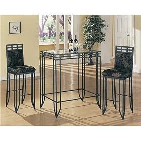 3pc Black Finish Matrix Metal Bar Table and 2 Stool Set by visiondecor Furniture