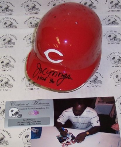 Joe Morgan Autographed/Hand Signed Cincinnati Reds Mini Helmet with HOF 90 Inscription