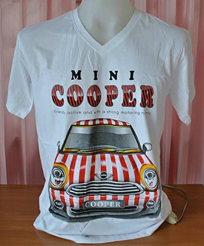 Women Men's White T-shirts V Neck Short Sleeve Mini Cooper Size S # 583