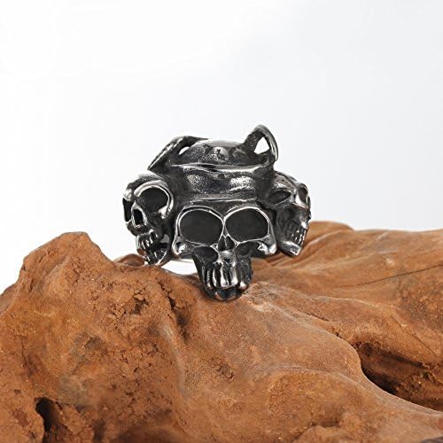 Men's Stainless Steel Ring Sliver Black Skull Sets Gothic Retro Biker Band,sizes 7 to 12 (8)