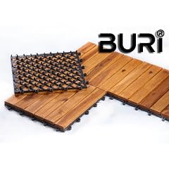 Holzfliesen aus Akazienholz 30 x 30 x 2,4 cm mit Kunststoffgitter als Dr�nage und zum einfachen Verlegen, aus Hartholz Design 2