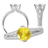 18k Chatham 6.5mm round yellow sapphire color #3 trellis engagement ring with split shank