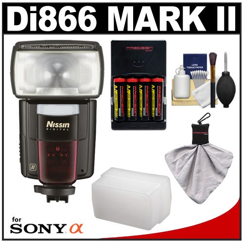Nissin Digital Speedlite Di866 Mark II Flash (ADI/P-TTL) with Batteries & Charger + Diffuser + Cleaning Kit for Sony Alpha DSLR-A560, A580, A900, SLT-A33, A35, A65 & A77 Digital SLR Camera