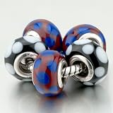 Pugster 5 Deep Red Blue Dots Black Pandora Beads Bracelets