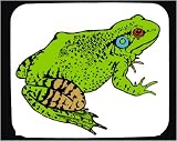 Decorated Mouse Pad with frog, green, sitting, blue, amphibian